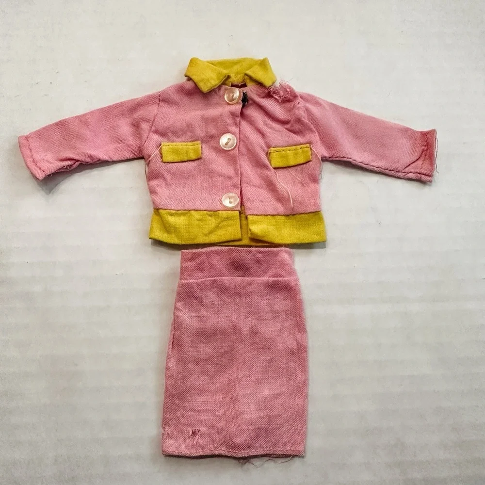 Vintage 1960's Barbie Skirt, Shirt, And Jacket Yellow And‎ Pink Outfit